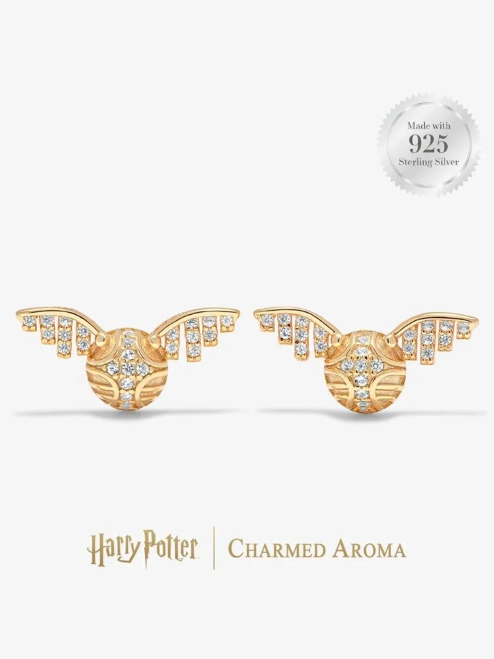 Harry Potter Golden Snitch Stud Earrings - 925 Sterling Silver